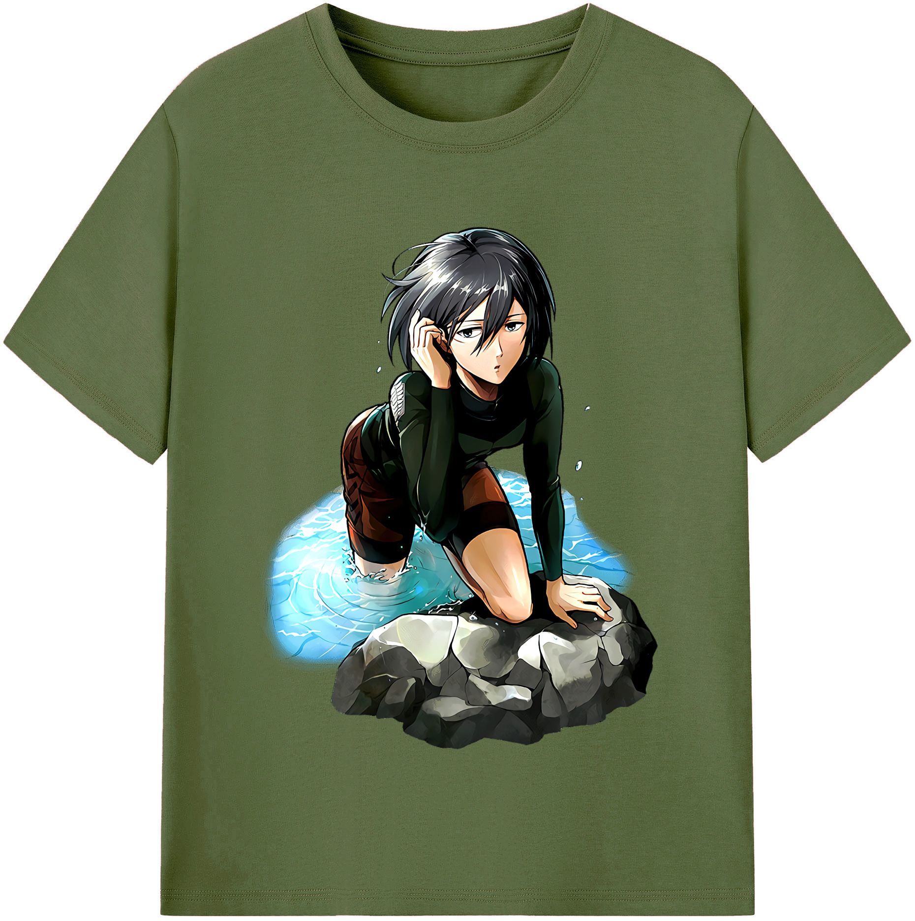 （画像用） 進撃の巨人 ミカサ·アッカーマン Attack on Titan Mikasa Ackerman 綿100％半袖Tシャツ（フロントプリント）